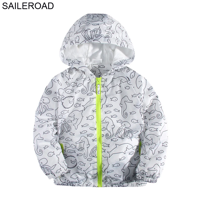 

SAILEROAD 2-7Years Cartoon Ocean Fish Children Kids Trench Outerwear Autumn Wind Girl Windbreaker Nursery for Baby Boys Coat
