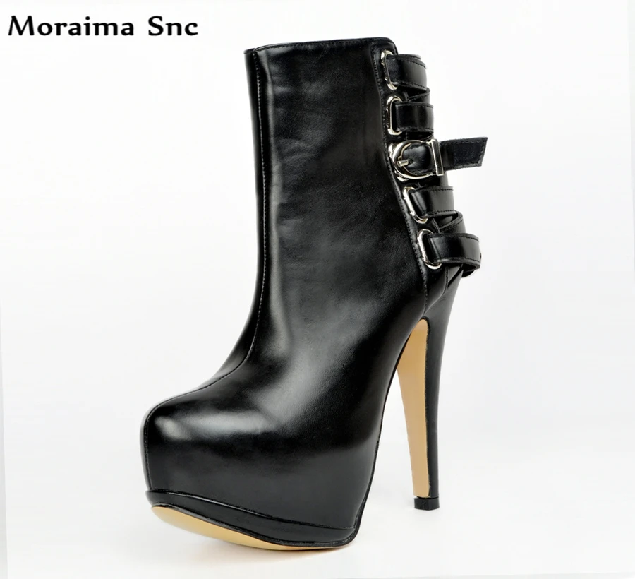 

Moraima Snc fashion women high platform pointed toe patchwork Gladiator Boots Buckle straps heel Decoration thin high heel