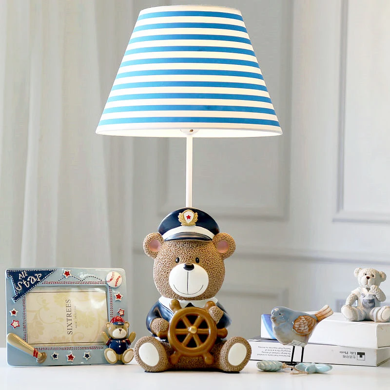 

Little Bear Captain's Resin Desk Lamp Forkid's Bedside Led Creative Children's Room Lovely Mediterranean Style Dimmable N1474