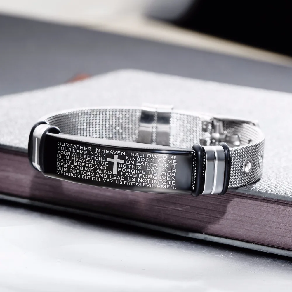 

2018 Silver Color Cross Bracelets For Man Charm Stainless Steel Mens Bracelet Bangles Trendy Religion Jewelry Gift