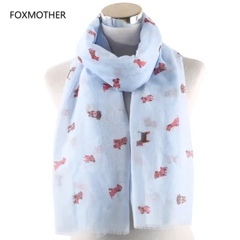 

FOXMOTHER Dog Pattern Scarf Lightweight Sky Blue White Pink Color Dog Print Scarves for Dog Lover Mom Women Shawls Foulard