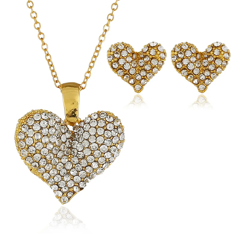 Heart-shaped Necklace Pendant Earring suit Made With Swarovski Crystal women Earring Three pieces jewellery suit