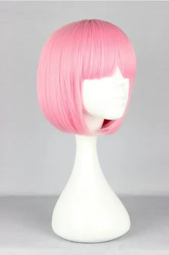 Synthetic Wig Pink Wig Fei-Show Synthetic Heat Resistant Short Wavy Hair Peruca Pelucas Costume Cartoon Role Cos-play Bob Student Hairpiece