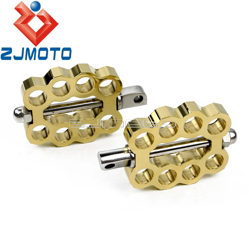 1 Pair Motorcycle Brass Knuckle Foot Peg For Harley Cafe Racer Bobber