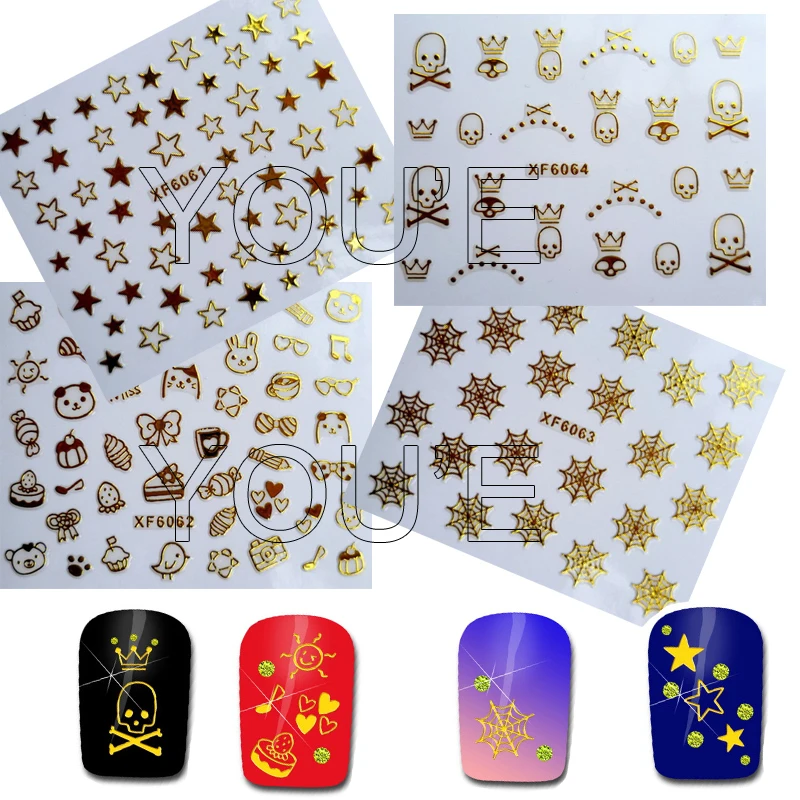

3D Nail Design Snow Sticker Decal for Sticker Decoration Back Glue Adhesive Gold Stars Net DIY Stickers on Nails Accessories