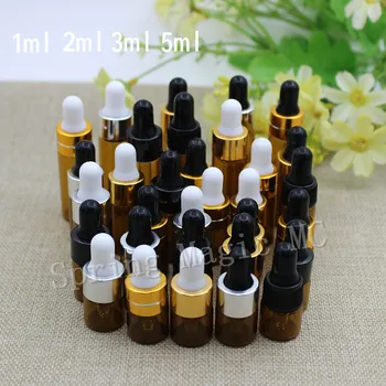 

100pcs/lot 1ml 2ml 3ml 5ml Amber Aromatherapy Esstenial Oil Bottle with Glass Eye Dropper Portable Mini Empty Dropper Bottle