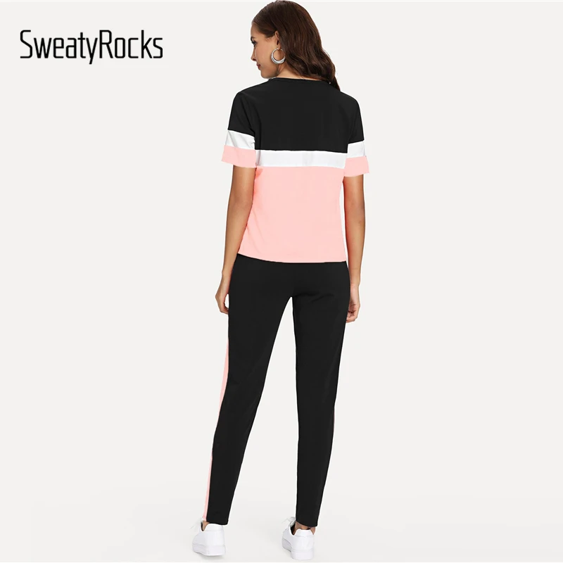 SweatyRocks اللون كتلة المحملة و الرباط الشريط فستان أطفال مع سروال داخلي الشارع الشهير قصيرة الأكمام النساء رياضية 2019 الربيع عارضة 2 قطعة مجموعة