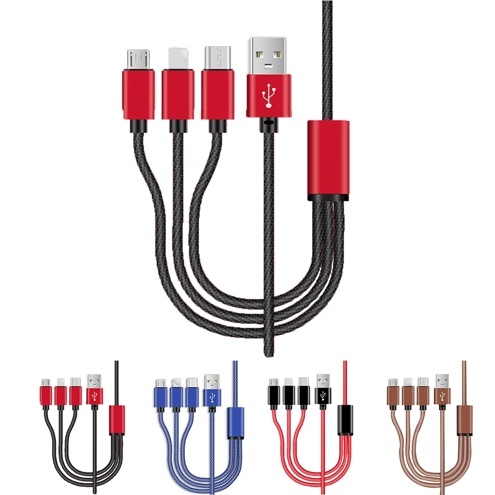

3 in 1 USB Nylon Braided Cable Type C Micro USB 8Pin Data Sync Charging Cord Replacement for iPhone/Samsung
