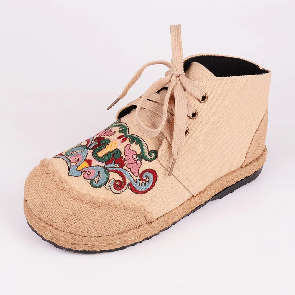 Veowalk/женские высокие льняные парусиновые кроссовки с вышивкой в буддизме и тотеме; женская обувь на плоской платформе в стиле ретро со шнуровкой в стиле пэчворк