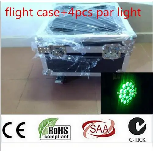 

4pcs /18x12W LED Par Lights with 1 flight case Led Par Light RGBW 4in1 LED Par LED DJ DMX 6/8 Channels Led Flat Par Lights