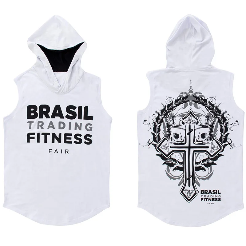 

New Olympic Style Sportswear Fitness Hoodies Men's Waistcoat Training Suit Super-large Printing Pattern On Back Sleeveless Shirt
