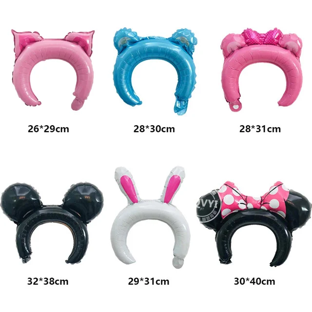 

6pcs cute Mickey Minnie headband with foil balloon rabbit bear animal balloon pink children's toys birthday party decoration
