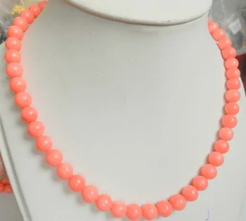 

Jewelry Necklace real pink coral 8mm round beads 18" shipping free