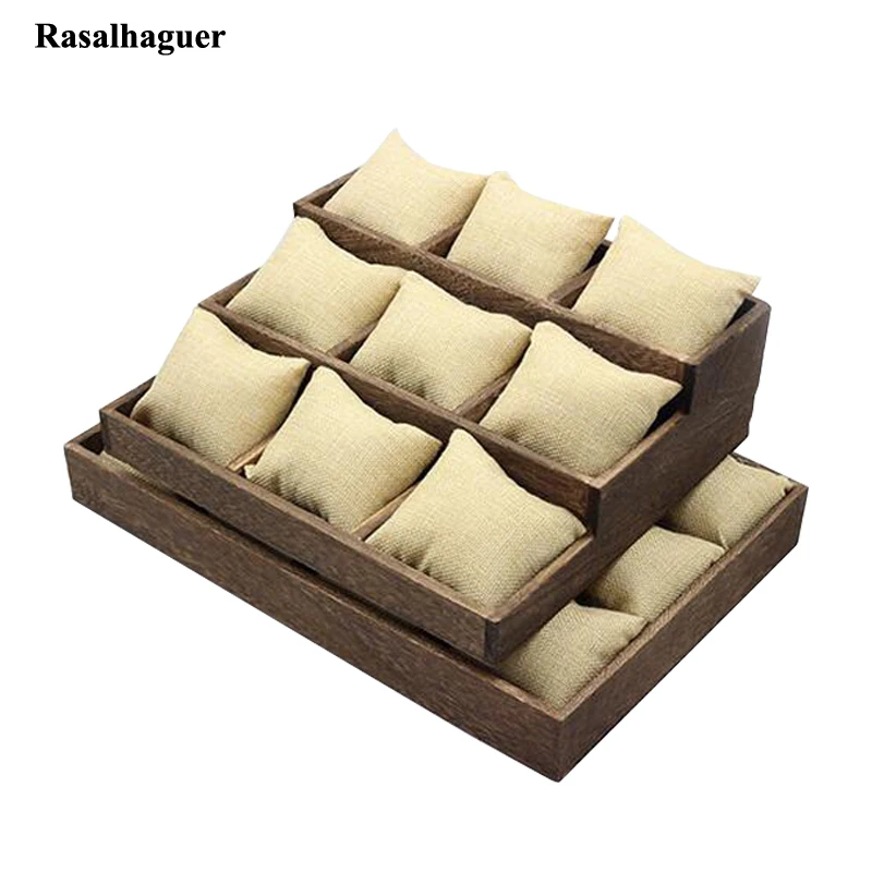 new-arrival-fashion-wooden-jewelry-tray-jewellery-organizer-with-linen-pillow-holder-for-waist-watches-bracelets-bangle-storage