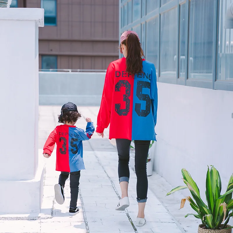 Casual Mother Son Family Matching Clothes Autumn Pure Cotton Patchwork Long Sleeve Mom and Daughter Sweatshirt Outfit for Girls (2)