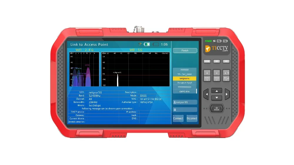 A86 7inch Support H.264& H.265& 4K cameras; TVI 8MP & CVI 8MP & AHD 5MP cctv tester with 5-in-1 WiFi Tester