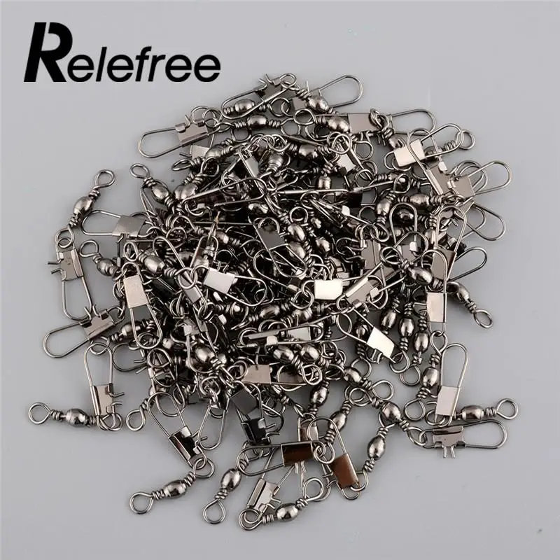 Hot 100pcs Barrel Swivel with Safty Snap Connector Solid Rings Fishing