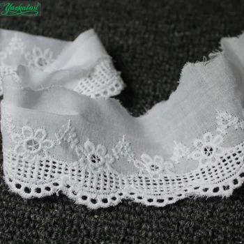 

YACKALASI 15 Yds Cotton Lace Eyelet Embroidered Lace Fabrics White Black Swiss Cotton Voile Appliqued 3D Flower Trims Diy 6cm