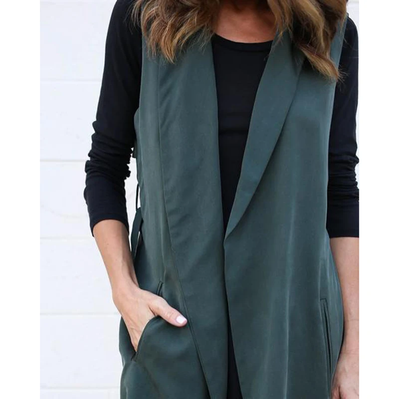 

Waterfall Cape Lapel Women Long Cardigan sashes V neck Sleeveless Long Vest Jacket Autumn Spring Fashion femme Outwears Waistcoa