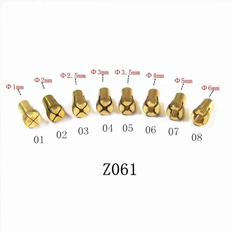 Copper Collet 8 Pieces a Set 1mm.2mm,2.5mm,3mm,3.5mm,4mm,5mm,6mm Dedicated Zhouyu The First Tool Mini Machine Accessory er11 collet chuck 1mm 2mm 3mm 4mm 5mm 6mm 7mm 8mm er collet chuck set tool holder er11 spring collet high precision collet set