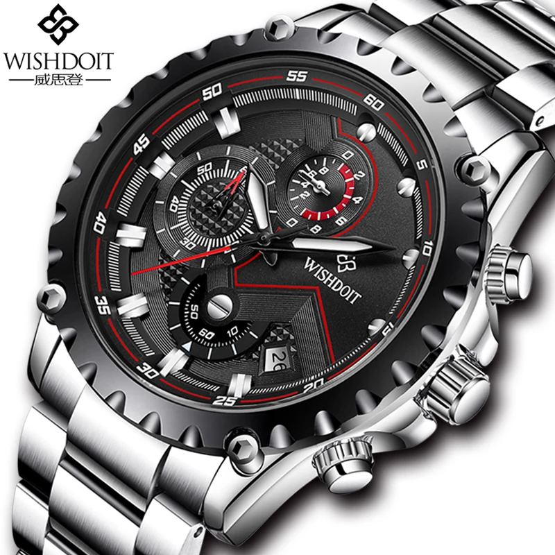 Kopen Heren Horloges Top Brand Luxe WISHDOIT mannen Militaire Sport Horloge Mannen Roestvrij Staal Waterdichte Quartz Horloge Relogio Masculino