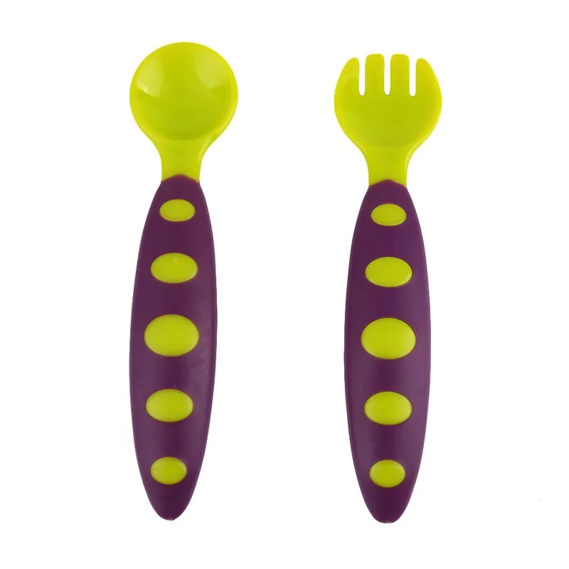Детская посуда разноцветные безопасные PP Ложка + вилка Нескользящая ручка обучающая посуда детская посуда с коробкой для хранения 2