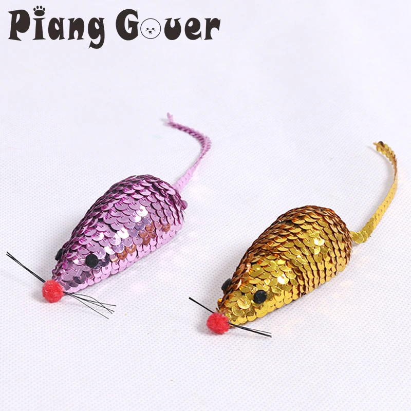 2pcs/lot Pet Toys Mice Cats Toys Yellow Sequin Mouse Cat Toy For Kitten