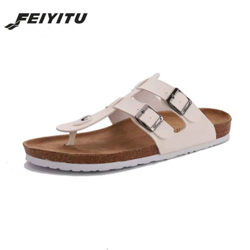 FeiYiTu/Новинка; летние сандалии; пляжные пробковые шлепанцы въетнамки; мужская повседневная обувь на плоской подошве; цвет белый, черный; большие размеры 35-45 - Цвет: 7