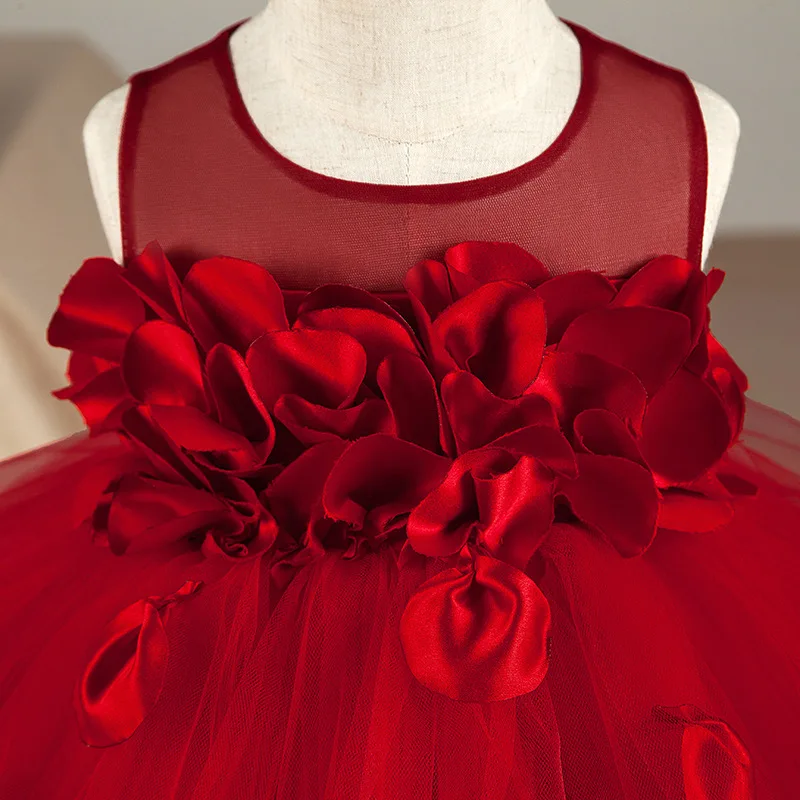 Красное Тюлевое платье высокого качества с аппликацией для маленьких девочек на день рождения, праздничное платье принцессы для младенцев, свадебное христианское распятье, платье для новорожденных