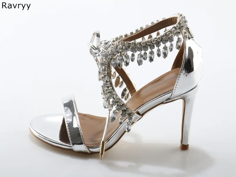 Обувь с кристаллами; Летние блестящие женские Серебристые босоножки со стразами и бахромой; пикантные туфли-лодочки на шнуровке; женские модельные туфли на тонком каблуке