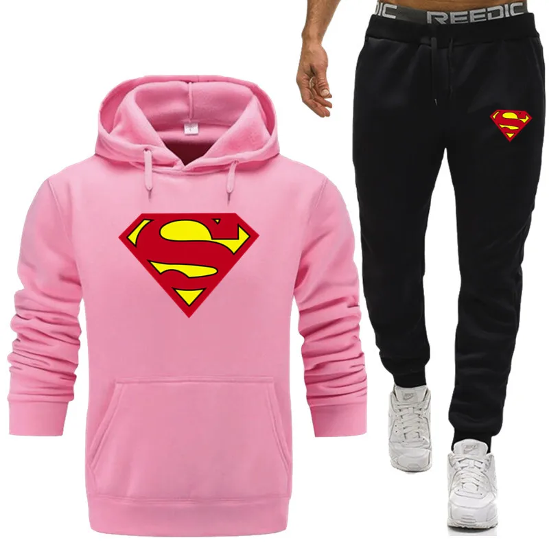 superman Men Tracksuits with Pants New Gyms Set Thicken Fleece Male Autumn Two Piece Clothing Casual 4
