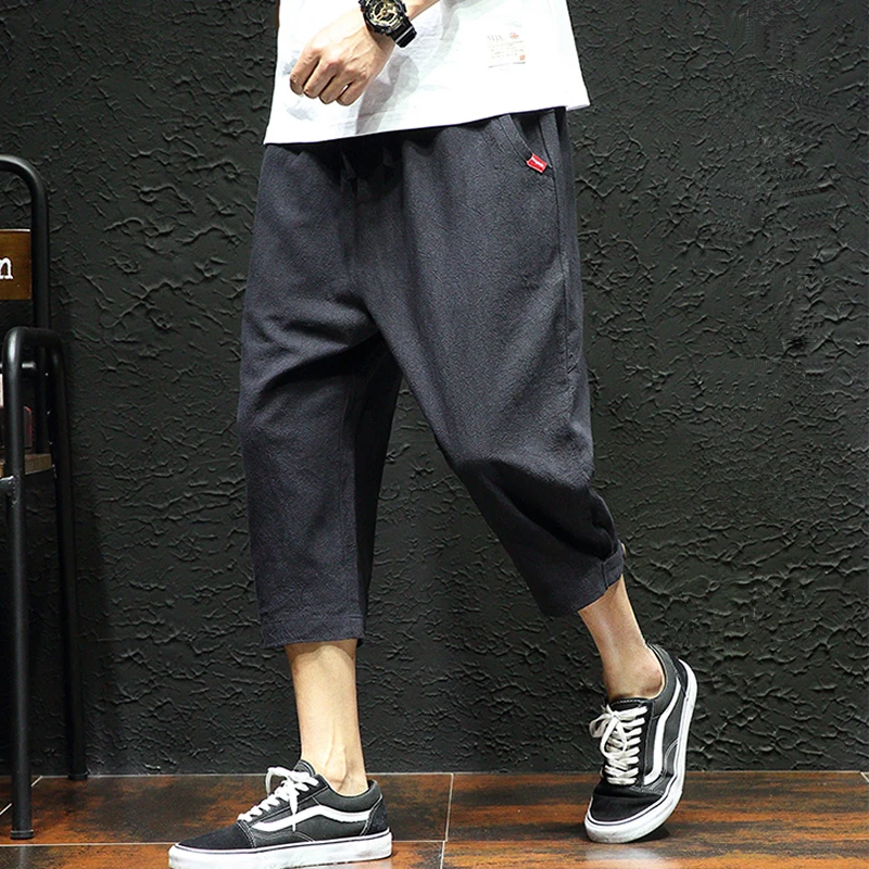 Harem Pants Men Casual Elastic Waist Linen Capri Wide Leg Baggy Trousers Harem Pants Men Casual Elastic Waist Linen Capri Wide Leg Baggy Trousers
