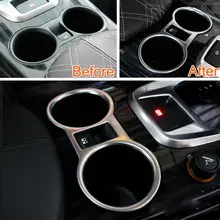 YAQUICKA For Peugeot 3008 2013-2015 Interior Inner Car Rear Water Cup holder drink Cover Tirm Decor Frame Sticker 1Pcs Matel
