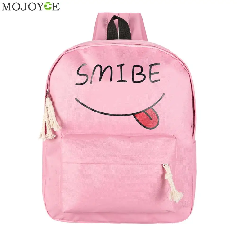 

Lovely Cartoon Smile Printed Women Canvas Backpack Casual Female Backpacks School Bags For Teenage Girls Travel Pack Rucksack