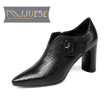 

MLJUESE 2018 women pumps Genuine leather zippers snake strip dames schoenen party autumn spring high heels