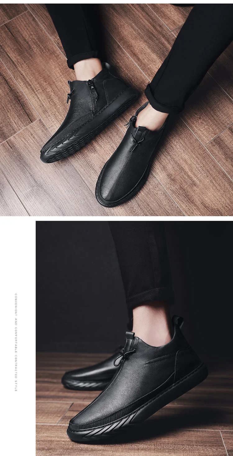 Ботинки «Челси» из натуральной кожи; мужская теплая обувь; Черные ботильоны на плоской подошве; мужская повседневная обувь с высоким берцем из воловьей кожи; Мужская Брендовая обувь; KA461