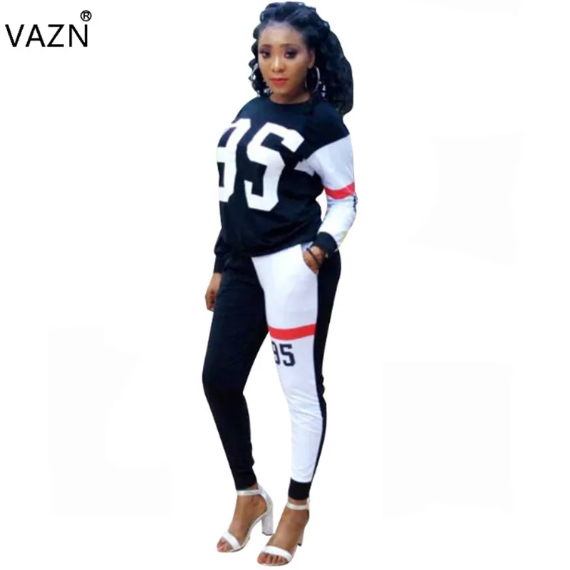 

VAZN Autumn Ladies Casual High Street Style 2 Piece Women Set Letter O-Neck Full Sleeve Full Length Lady Bodycon Set PY8135