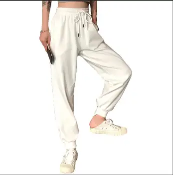 

New elastic waist solid color casual pants loose nine points pants
