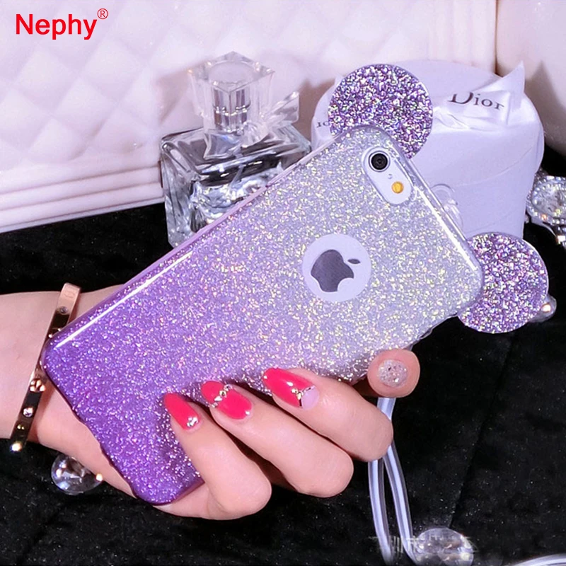 

Nephy 3D Glitter Minnie Mickey Ears TPU Case For iPhone 7 Plus Case Gradient Transparent Cover For iPhone 6 6S5 5S SE Coque
