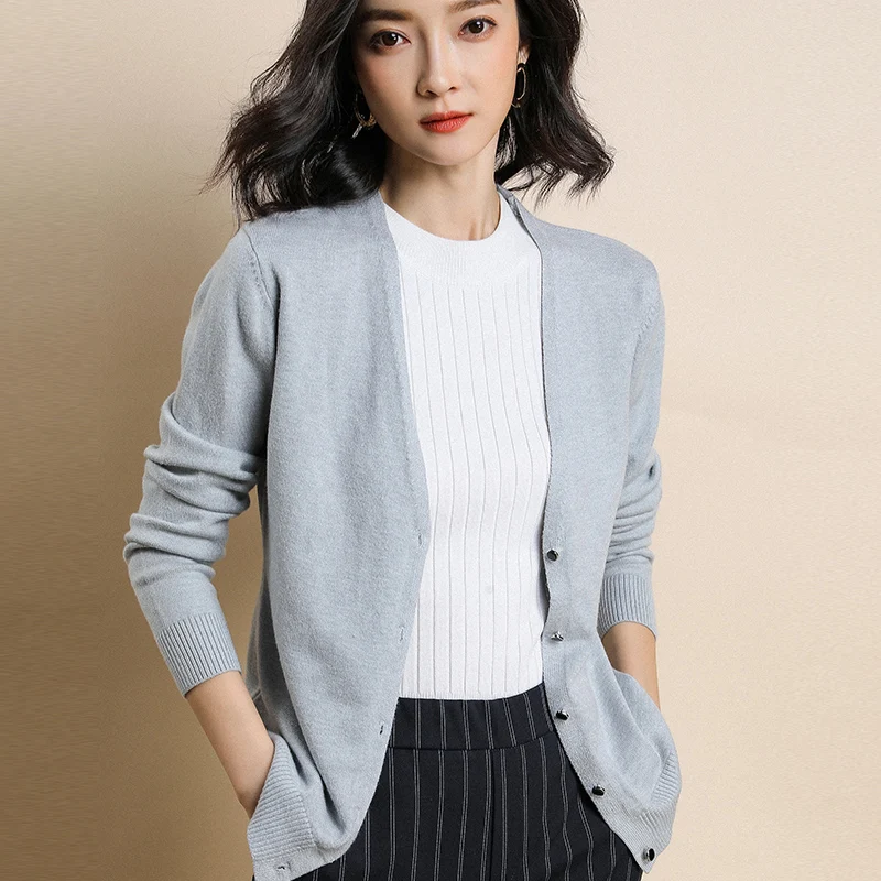 Cárdigan tejido para mujeres, cárdigan tejido de cachemira de manga larga, lana, protector solar exterior, abrigo corto suelto, primavera 2021