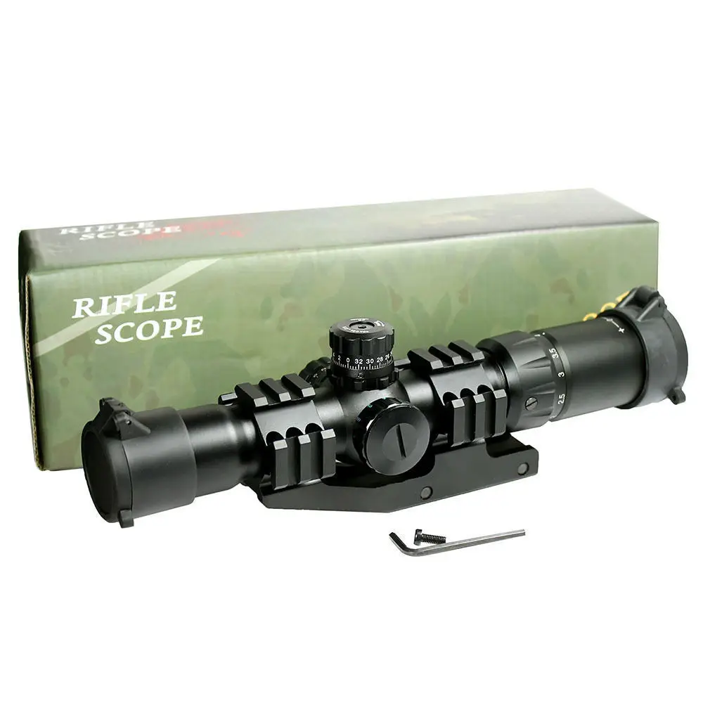 

1set 1.5-4X30 Tactical Rifle Scope w/ Tri-Illuminated Chevron Recticle & PEPR Mount for Airsoft Gun Hunting Free Shipping