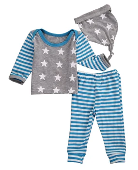 

Newborn Baby Boy Infant Girl Winter Clothes Set Star Print Tops Striped Pants And Hat Baby Cotton Clothes Set 3PCS