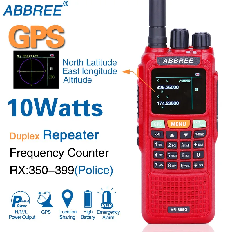 ABBREE AR-889G рация с GPS 10 Вт ночь Подсветка дуплексный Ретранслятор Dual Band получения ветчиной двухстороннее радио машины Зарядное устройство