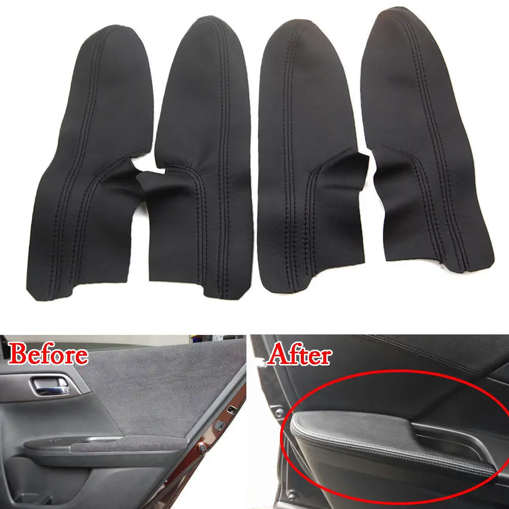 

BBQ@FUKA 4pcs For Honda Accord 9th 2014-2015 Car Door Armrest Panel PU Leather Cover Surface Shell Trim Car-styling Accessories