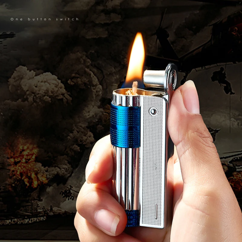 Stainless Steel Vintage Metal Fuel Petrol Flame Lighter Old Retro Men