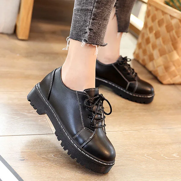 Туфли-оксфорды для женщин; повседневная обувь с перфорацией типа «броги»; женские модельные туфли на платформе со шнуровкой и круглым носком; обувь для офиса и работы