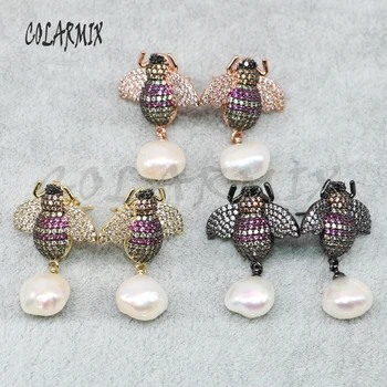 

3 pairs bee earrings with big pearl earrings,natural pearl earrings mix colors retro jewels for women wholesale jewelry 5026