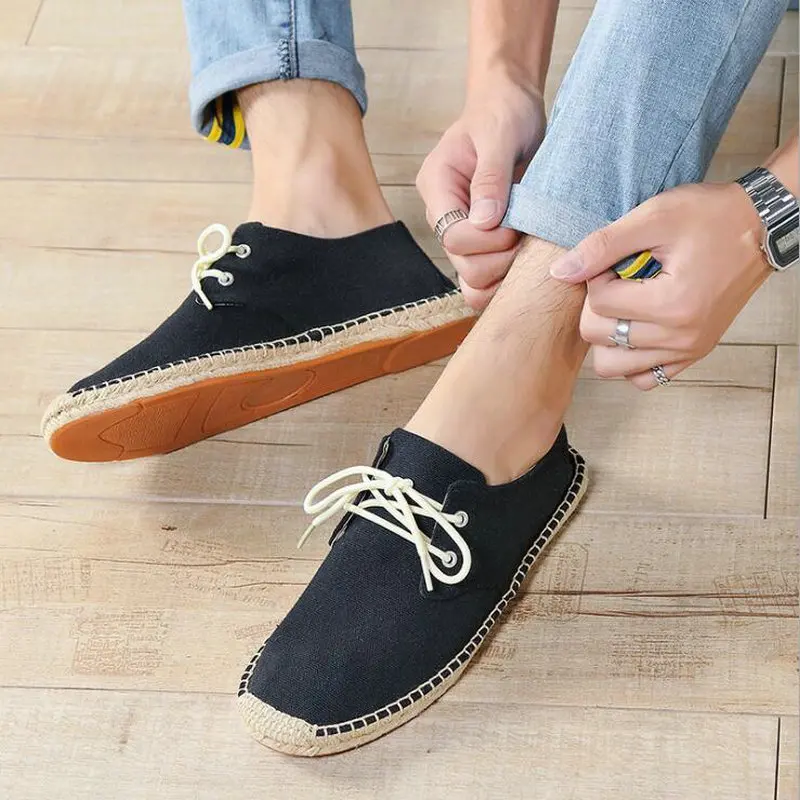 summer Black White Bule male casual Canvas Hemp Insole Fisherman Light Shoes Ethnic Style men Espadrille Flats Shoes II-08z