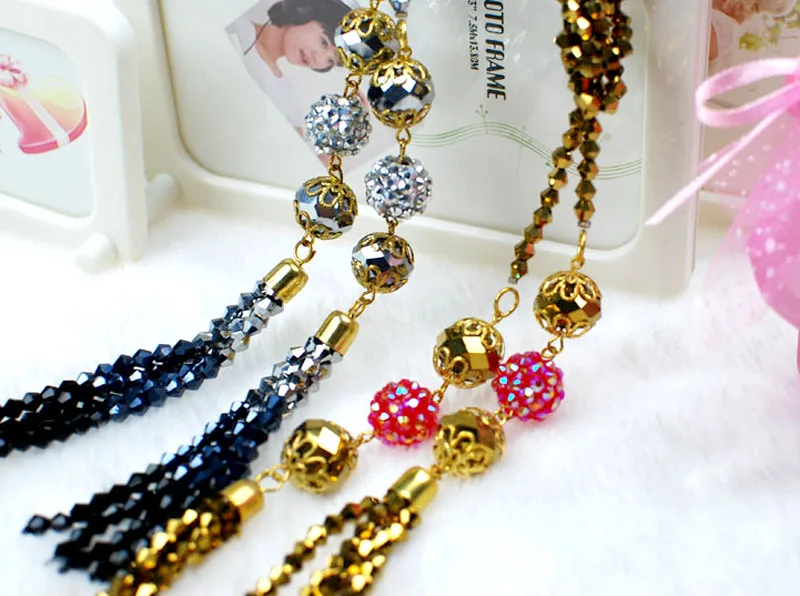 Buy Handmade crystal medium long dual tassel necklace crystal accessories from