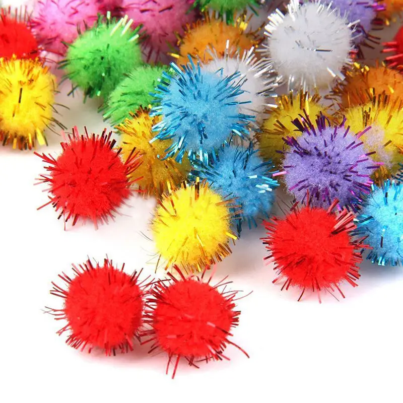 100pc X Sparkly Glitter Tinsel Pompom Balls Small Pom Pom Ball Cat Toys